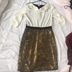 DKNYC Color-block gold sequin dress